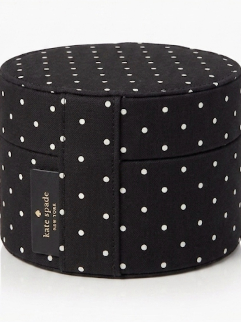 NWT Kate Spade New York Black Polka Dot Round Travel Jewelry Case Magnetic Box